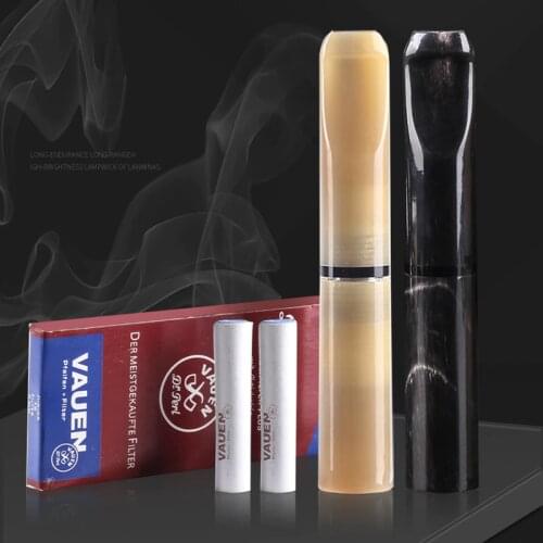 New 1pcs Yak horn Cigarette Holder With 10pcs 9mm carbon Filters 2 Use For 8mm and 5.2mm Cigarettes smoke Smoking Pipe