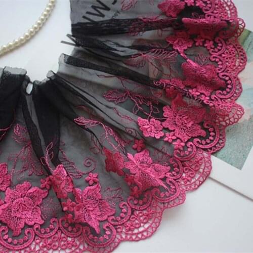 10M Handmade Rose Flower Black Mesh Embroidered Lace Trim Edge Mesh Tulle Lingerie Underwear Clothes Craft Bra Sewing Fabric