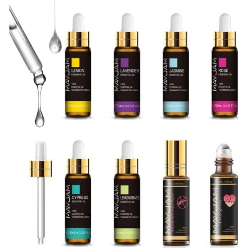 10ml 30ml 100ml with Dropper Jasmine Lavender Eucalyptus Mint Vanilla Pure Natural Essential Oils Ylang Ylang Tea Tree Aroma Oil