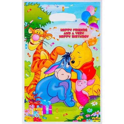 10Pcs Winnie the Pooh Party Favor Bag Kids Happy Birthday party Disposable Snack Candy Gift Bag Baby shower Favor