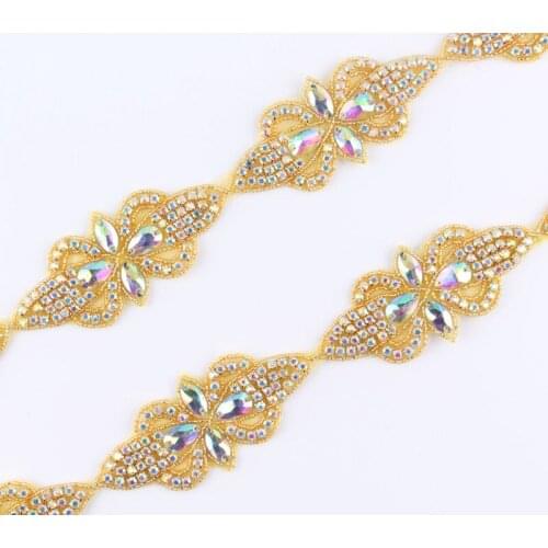 10Yard Excellent Quality Rhinestone Applique Patch Trim Hot-Fix Crystal Beaded Applique Trimming For DIY Bridal Headbands