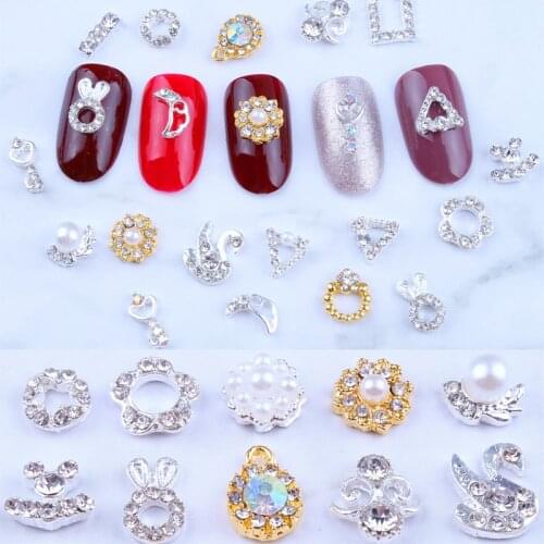 100pc 5Pcs 3D Nail Art Decoration Rhinestone Crystal Gems Charms Jewelry Flower Pendant Chain Pearl DIY Phone Case Tips Tools