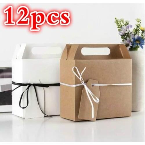 12pcs Brown White Color Treat Gift Paper Cardboard Boxes for Wedding Party Favor Box Baby Shower Candy Box Packaging