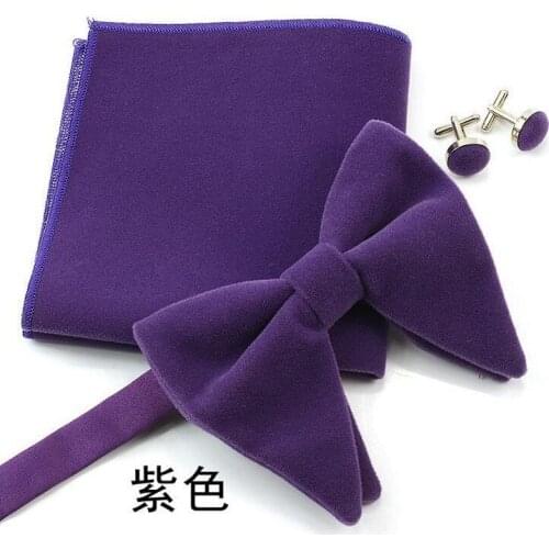 12x10CM Large Bow Tie Set Mens Flannel Velvet British Solid Color Pocket Towel Cufflinks Oversized Bowtie Three-Piece Sets