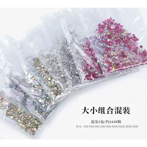 1440pcs/bag Nail accessories mixed rhinestones nail glass flat diamonds rhinestone AB diamonds nail stickers