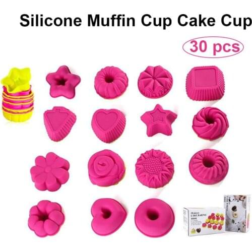 30PCS Food Grade Silicone Cupcake Liners Cake Tools Silicone Cake Mold Cupcake Muffin Cups Baking Tool Home Kitchen Baking Model