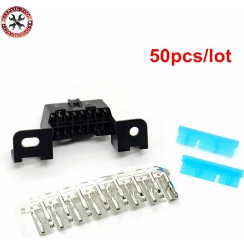 50pcs/Lot OBD2 16Pin Connector Female Diagnostic Tool OBD Connector Plug+Shell+Terminal+Screw Works Multi-Cars