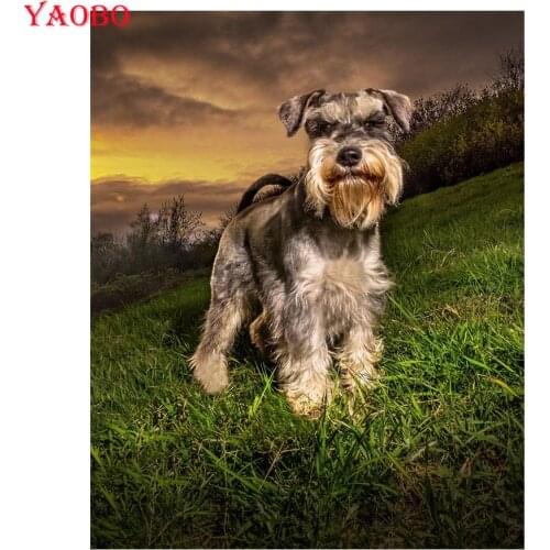 5D DIY Diamond Painting Cross-stitch Schnauzer Dogs Needlework Full SquareRound Diamond Embroidery Crystal Mosaic Decor Crafts
