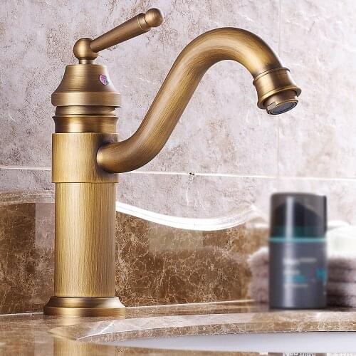 Antique Bronze Copper Double Handle Swivel Spout Bathroom Faucet Retro Style Brass High Basin Faucet Low Sink Faucet