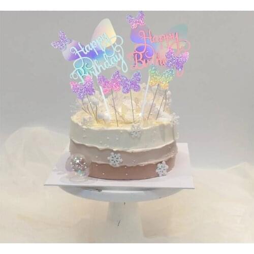 Butterfly Cake Toppers Happy Birthday Cake Topper DIY Craft Butterfly Wedding Birthday Party Cake Decoration Party Baking Suppli