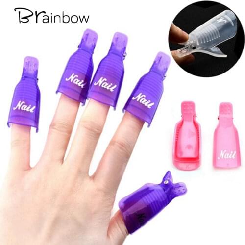 Brainbow 10pcs/Box Reusable Gel Nail Polish Remover Wrap Nail Art Soak Off Nail Polish Remover Cleaner Soak Off Cap Clip 3Colors