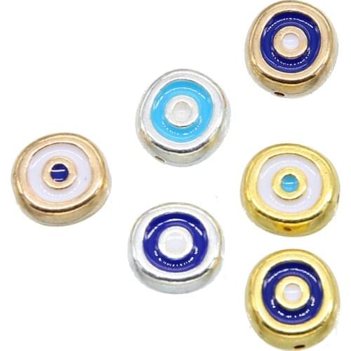 The new 10PCS 11 * 10mm oval beads evil eye zinc alloy metal spacer beads, used for jewelry making DIY bracelet spacer beads