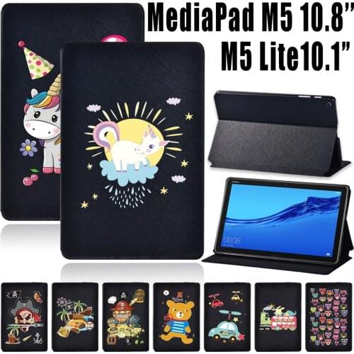 Tablets Case for Huawei MediaPad M5 Lite 10.1/MediaPad M5 10.8 Inch Lightweight PU Leather Cute Pattern Cover Case + Stylus