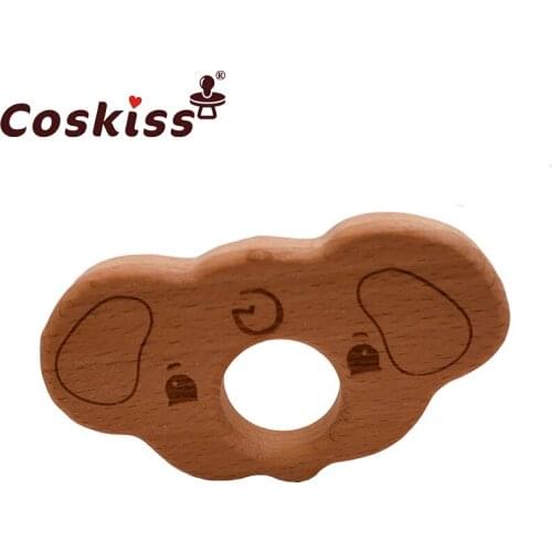 Coskiss Baby Wooden Teether Beech Wood Cartoon Elephant Teething Toys Montessori Inspired Nursing Pendant Baby Teether