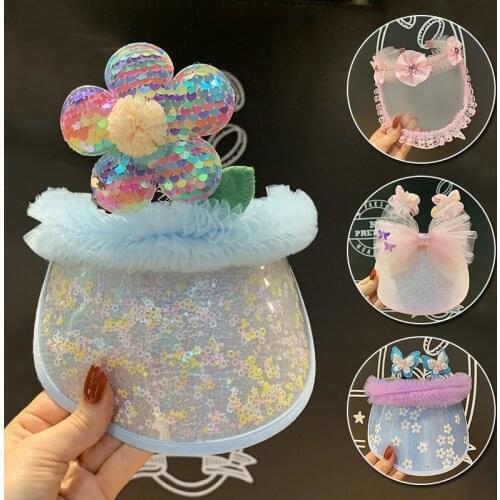 Cute Baby Girls Sun Hats Lovely Princess Crown Mesh Bowknot Sun Protection Caps Children Baby Summer Visor Empty Top Hat