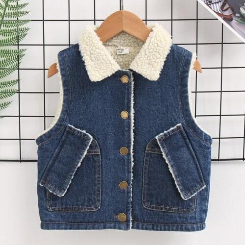 2 3 4 5 6 Years Toddler Baby Waistcoat Autumn Winter Thicken Fashion Letter Lambswool Vest For Boys Casual Girls Denim Jackets