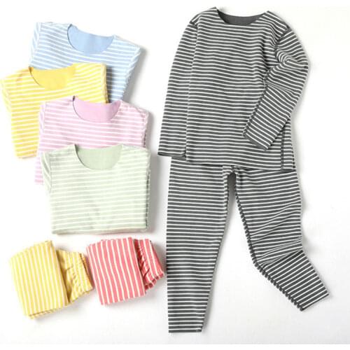Children Thermal Underwear Sets Boys Girls Stripe Clothes Set Casual Baby Warm Suit Winter Fashion Kids Pajamas 2 4 6 8 10 Years