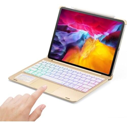 For iPad Pro 11 2018 2020 Slim LED RGB Backlight Wireless Bluetooth Russian/Spanish/Hebrew Mouse Trackpad Keyboard Case Cover