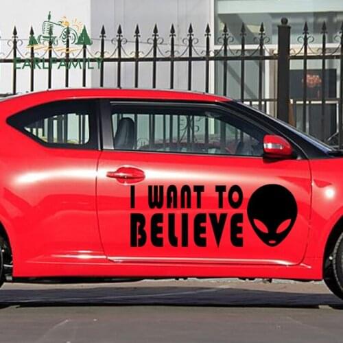 EARLFAMILY 58cm x 22.56cm 2x Funny I Want To Believe Alien(one For Each Side) Sticker for Car Door Side Truck Window Vinyl Decal