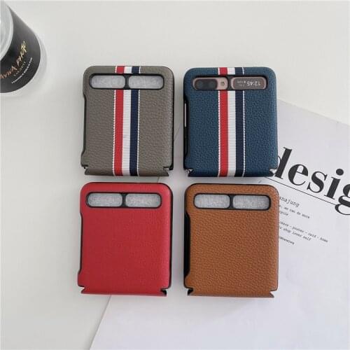 For Samsung Galaxy Z Flip Cover luxury leather plain weave Cases For ZFlip f7000 2021 Anti-fall Mobile Phone Cace