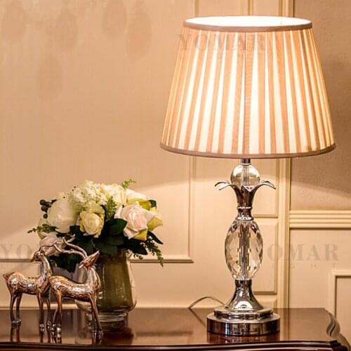 Crystal table lamp living room sofa table lamp study high-end villa fabric lampshade bedroom bedside lamp