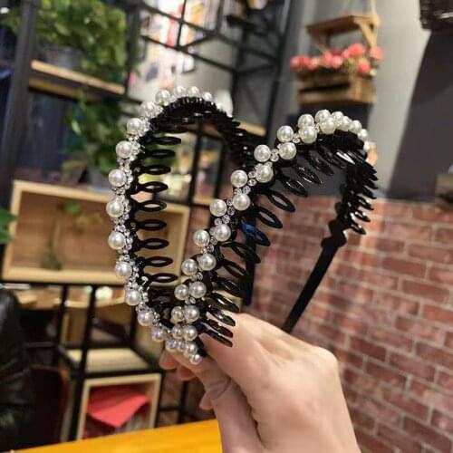 Korean Pearl Plastic Hairband for Woman Antiskid Teeth Hairband Fashion Hairpin Top Clip Face Wash Headdress Clip Headband