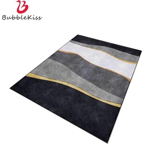Bubble Kiss Carpets For Living Room Large Rugs Black Gold Wavy Stripes Carpet Polyester Door Mat Bedroom Decor Non-slip Area Rug