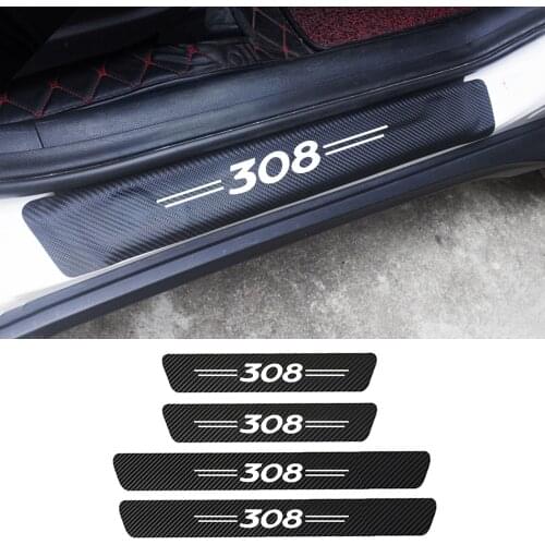 Leather Carbon Fiber Car Door Sill Stickers For Peugeot 206 307 308 t9 2008 3008 5008 2010 2012 2017 2018 2019 2020 Accessories