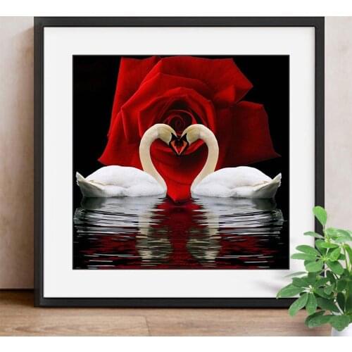 Cross Stitch 5D DIY Diamond Painting Swan And Flower Full Square Rhinestone Diamond Embroidery Animal Home Decor Gift