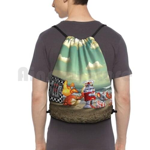 Cool Spot Retro Pixel Art Backpack Drawstring Bag Riding Climbing Gym Bag 1993 Gaming Game Gamer Pixel Backdrop Wallpaper