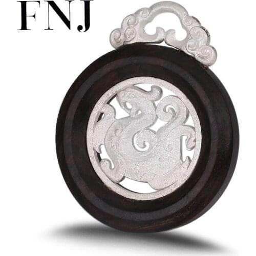FNJ Ebony Phoenix Dragon Pendant 990 Silver Original Pure S990 Thai Silver Pendants for Jewelry Making Men Women