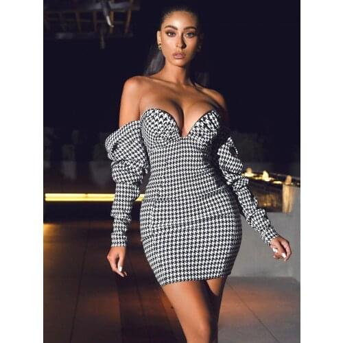 Off The Shoulder Mini Long Sleeve Bodycon Elegant Party Bandage Dress
