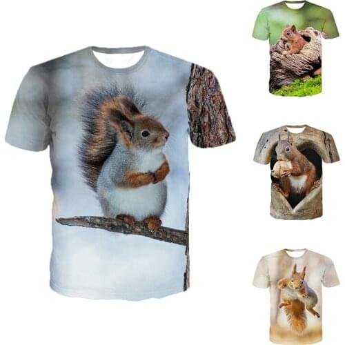 Fashion Cool 3d Squirrel Print Shirt Four Seasons Men and Women T-shirt Tops Casual O-neck Short-sleeved Shirt XS-5XL