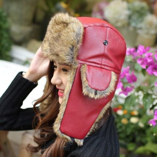 Mens and Womens Bomber Fur Hat Female Winter Hat Leifeng Cap Students Skiing Hats Students Russian Rex Rabbit Hats B-8822
