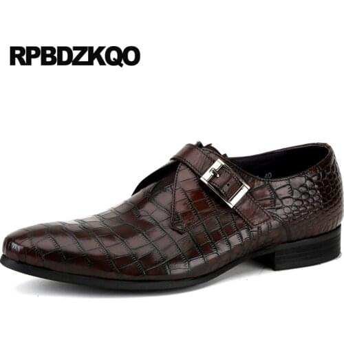 Snakeskin Spring Men Dress Shoes With Buckled Brand Snake Monk Strap Brown Formal Business Alligator Prom Party Crocodile Office