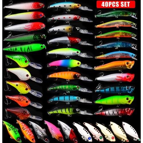 40Pcs/Set Almighty Mixed Fishing Lure Kits Wobbler Crankbait Swimbait Minnow Hard Baits Spiners Carp Bait Set Fishing Tackle Set