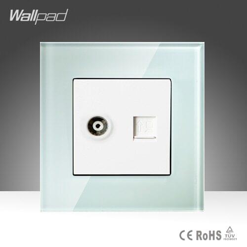 TV + Data Sokcet Wallpad White Tempered Glass RJ45 Computer Internet and Television Socket Jack Outlet Wall Socket Free Shipping
