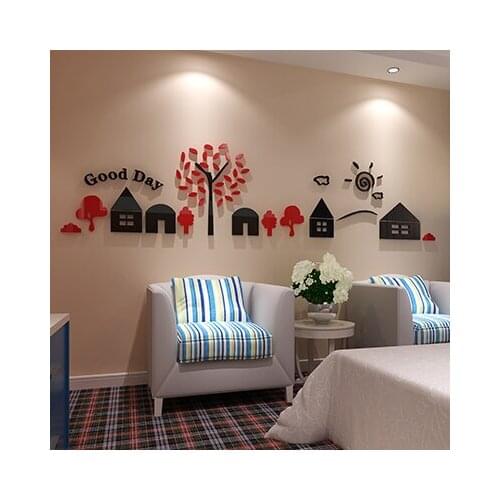 Small house Acrylic crystal 3D wall stickers For kids room Living room sofa background wall decoration Cartoon art wall sticker