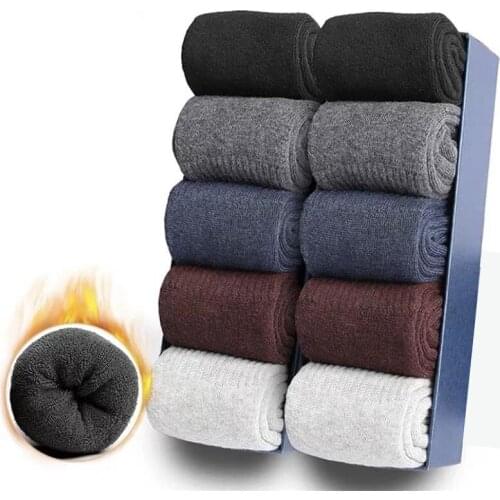 10 Pairs/ Lot Mens Cotton Socks Business Plus Fleece Socks High Quality Medium Length Cotton Terry Autumn Winter Warm Thick