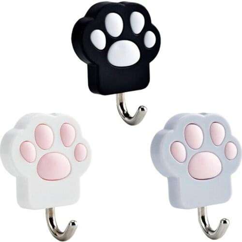 2021 New Creative Cats Paw Shape Hanger Punch Free Wall Mount Hook Towel Holder Organizer