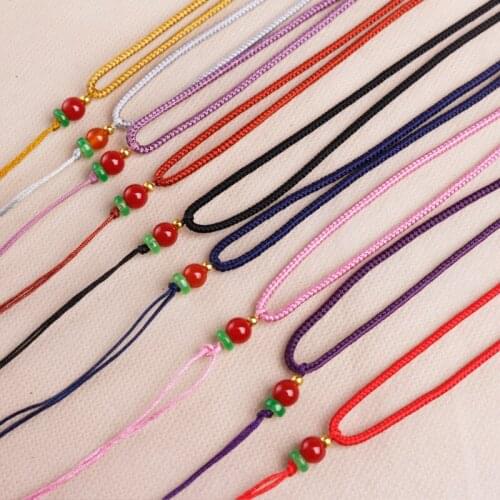 New Adjustable Hand Knitted Thin Necktie Necklace Pendant Lanyard Men Women Multicolor Long Chain With Bead DIY Accessories