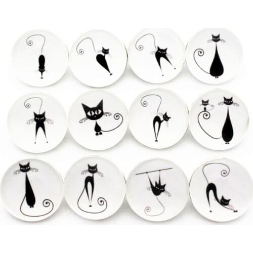 New Snap 12pcs/lot Cartoon Black Cat Glass Snap Buttons Charms Fit 18mm Giger Snap Button Bracelet&Bangles DIY Jewelry