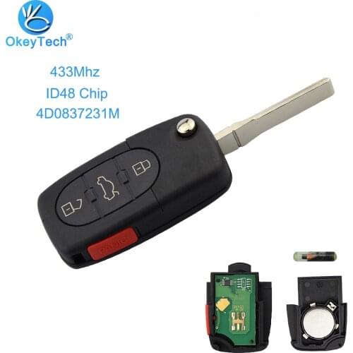 OkeyTech 4D0837231M 4D 0837 231 M Remote Key for Audi 3+1 4 Button Flip Folding 315Mhz ID48 Chip for Audi A4 A6 A8 S4 S6 S8 TT