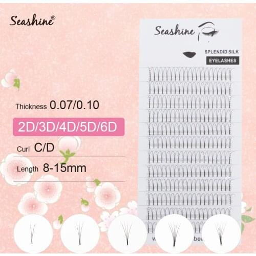 Seashine 1 Tray Long Stem Eyelashes Extensions 0.15mm Thickness 8-16mm Length Premade Fans Russian Volume Lashes Fans Eyelashes