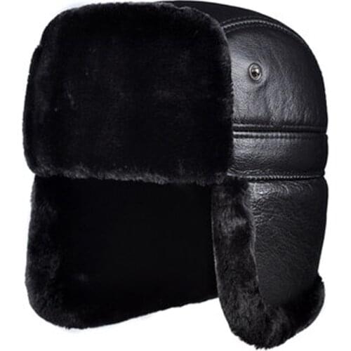 Male Winter Military Hat Genuine Leather Faux Fur Black/Brown Bomber Hat For Men Ear Head Warm Moto Caps For Dad Dome Gorras Hom