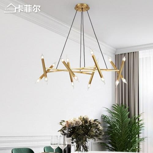 Modern minimalist chandelier Nordic living room dining room wrought iron gold creative personality led chandelier