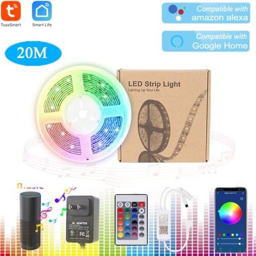 Tuya Smart Home 5050 RGB 600 LED 20M Light Strip Colorful Flexible RGB Strip Lights Works with Alexa Echo Google APP Control