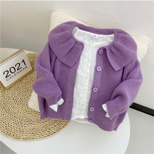 2-7 Y Baby Girls Sweater Cardigan Autumn Winter New Childrens Sweater Coats Korean Solid Lapel Knitted Cardigan For Girl Kids