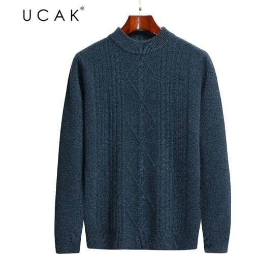 UCAK Brand Classic Pure Merino Wool Men Sweaters O-Neck Striped Streetwear Sweater Pull Homme Autumn Winter Thick Pullover U1314