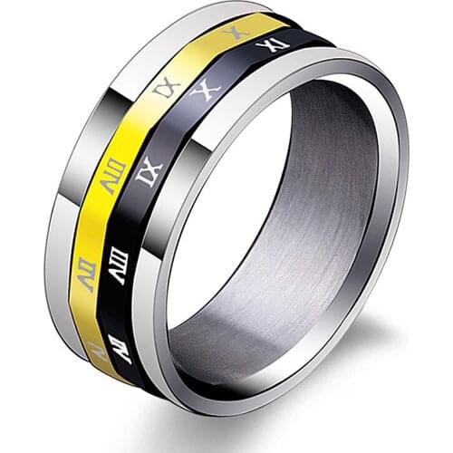 Rotatable 2 Part Roman Numerals Ring Men Jewelry Stainless Steel Cool Punk Spinner Good Luck Ring
